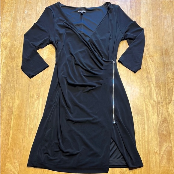 Express Black Sheath Dress V-Neck Ruched - Picture 1 of 5